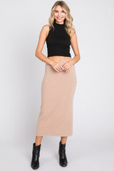 Beige Fuzzy Soft Knit Midi Skirt