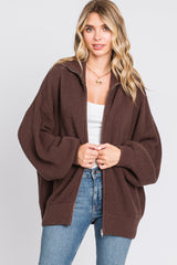 Brown Oversized Zip Up Cardigan