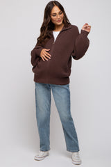 Brown Oversized Zip Up Maternity Cardigan