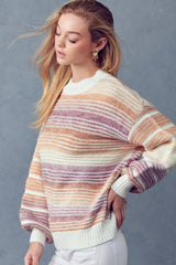 Multicolor Stripe Balloon Sleeve Sweater