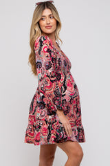 Black Paisley Smocked Long Sleeve Maternity Dress