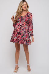 Black Paisley Smocked Long Sleeve Maternity Dress