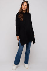 Black Knit Hooded Side Slit Maternity Sweater