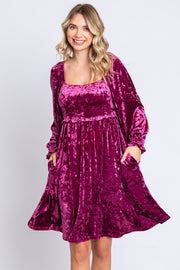 Magenta Velour Square Neck Dress