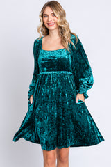 Green Teal Velour Square Neck Dress