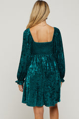 Green Teal Velour Square Neck Maternity Dress