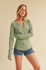 Mint Long Sleeve V-Neck Top