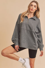 Charcoal Half Zip Pullover Top