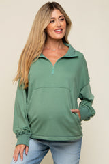 Light Olive Half Zip Maternity Pullover Top