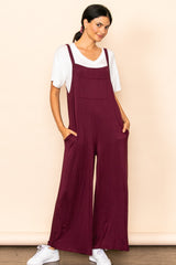 Burgundy Sleeveless Pocketed Wide Leg Maternity Jumpsuit