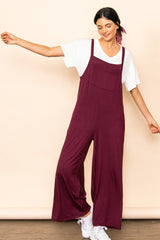 Burgundy Sleeveless Pocketed Wide Leg Jumpsuit