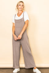 Taupe Sleeveless Pocketed Wide Leg Maternity Jumpsuit