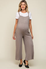 Taupe Sleeveless Pocketed Wide Leg Maternity Jumpsuit