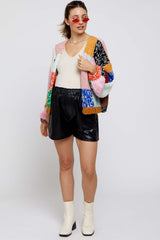 Multicolor Color Block Checkered Thick Knit Maternity Cardigan