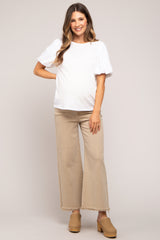 Beige Cropped Wide Leg Maternity Pants