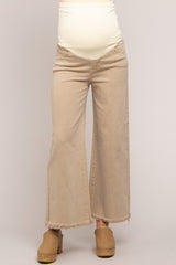 Beige Cropped Wide Leg Maternity Pants