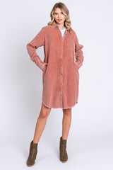 Rust Corduroy Button Down Collared Maternity Dress