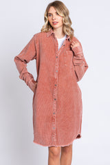 Rust Corduroy Button Down Collared Dress