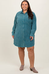 Jade Corduroy Button Down Collared Plus Dress