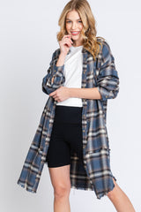 Blue Plaid Button Down Raw Hem Dress