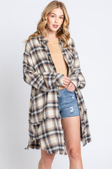 Taupe Plaid Button Down Raw Hem Dress