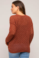 Rust Chenille Open Knit Maternity Sweater