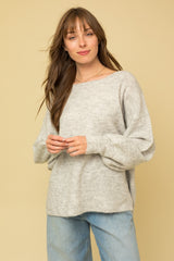 Heather Grey Soft Knit Lace Up Back Maternity Sweater