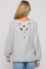 Heather Grey Soft Knit Lace Up Back Maternity Sweater