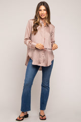 Mauve Striped Satin Maternity Button Up Top