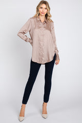 Mauve Striped Satin Button Up Top