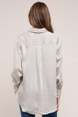 Ivory Striped Satin Maternity Button Up Top