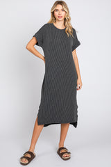 Charcoal Ribbed Short Sleeve Maternity Midi Dress