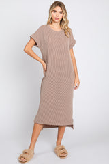 Mocha Ribbed Short Sleeve Midi Dress