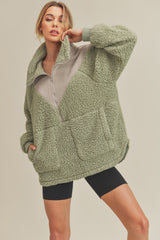 Green Colorblock Half Zip Fleece Pullover