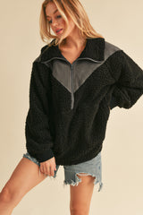 Black Colorblock Half Zip Fleece Maternity Pullover