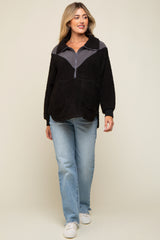 Black Colorblock Half Zip Fleece Maternity Pullover