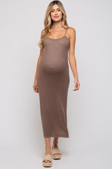 Mocha Open Knit Crochet Maternity Midi Dress