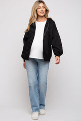 Black Zipper Hooded Maternity Jacket