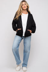 Black Zipper Hooded Maternity Jacket