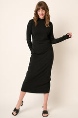 Black Ribbed Mock Neck Maternity Midi Dress