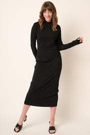 Black Ribbed Mock Neck Midi Dress