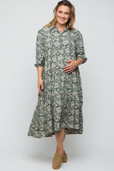 Green Floral Collared Tiered Plus Maternity Maxi Dress