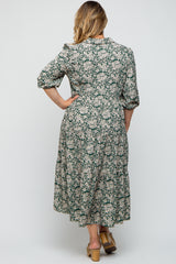 Green Floral Collared Tiered Plus Maternity Maxi Dress