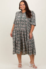 Green Floral Collared Tiered Plus Maternity Maxi Dress