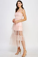 Blush Sequin Ruffle Tiered Tulle Midi Dress