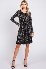 Black Floral Soft Knit Long Sleeve Maternity Dress