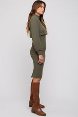 Olive Rib Knit Mock Neck Mock Neck Nursing Dress