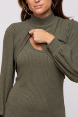 Olive Rib Knit Mock Neck Mock Neck Nursing Dress