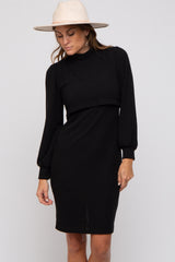 Black Rib Mock Neck Maternity Nursing Dress