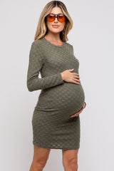 Olive Soft Brushed Knit Long Sleeve Maternity Dress